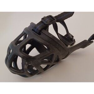 BLack Dog Muzzle, Black Breathable Basket Muzzles For Dogs, Blue Stripe - Size 2